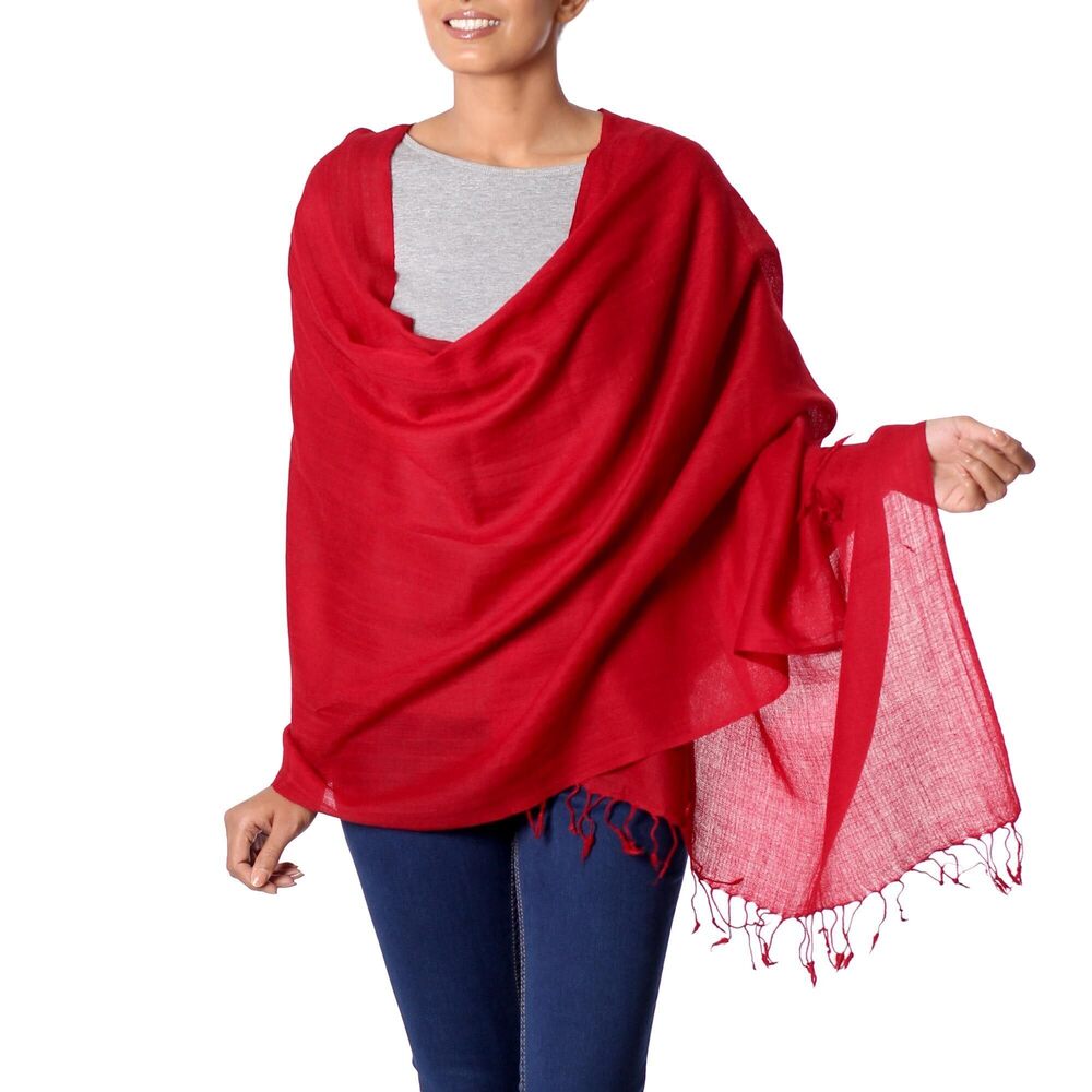 8323 Artisan Handmade Wool Shawl Women's Red All Woven From India